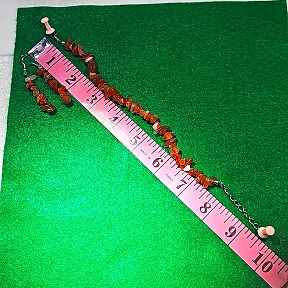 Natural Carnelian Stone Bracelet with Matching Earrings - Picture 4 of 4